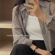 小个子天丝防晒衬衫女2025夏季新款轻奢高级感短款轻薄长袖上衣