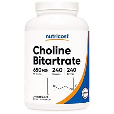 Nutricost Choline Bitartrate 650mg， 240 Vegetarian Capsul