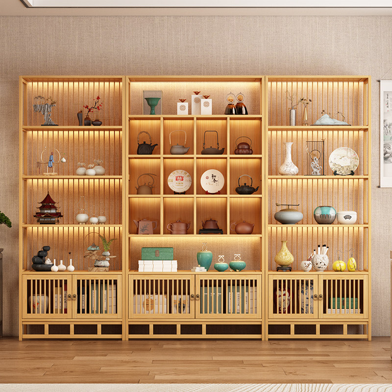博古架实木新中式茶柜置物架茶具茶架子茶叶展示柜隔断客厅摆件架