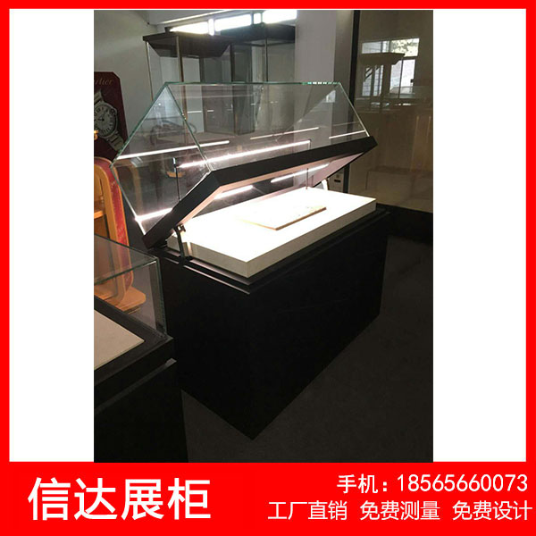 博物馆首饰展示精品陈列液压开启展示柜定制做带灯透明展台