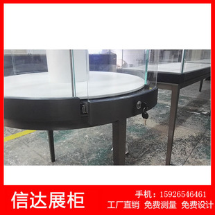 不銹鋼弧形金銀珠寶化妝品展品成列透明玻璃精品帶鎖展柜定制帶燈