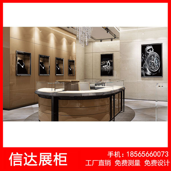 不锈钢珠宝首饰展柜展台透明玻璃弧形展示柜精品陈列柜带灯定做