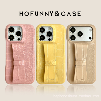 韩系小众高级感鳄鱼纹立体蝴蝶结适用iPhone17Promax苹果16ProMax手机壳新款15Pro卡通防摔14Promax保护套13