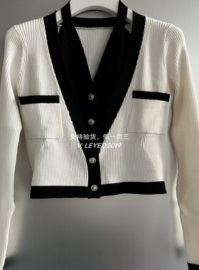 jsister 2024春装专柜 JS女装时尚黑白拼接针织衫 S412104073-899