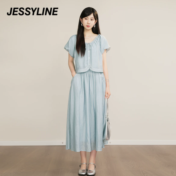 jessyline杰茜莱杰西莱专柜正品2024夏装浅蓝套装裙423116144-669