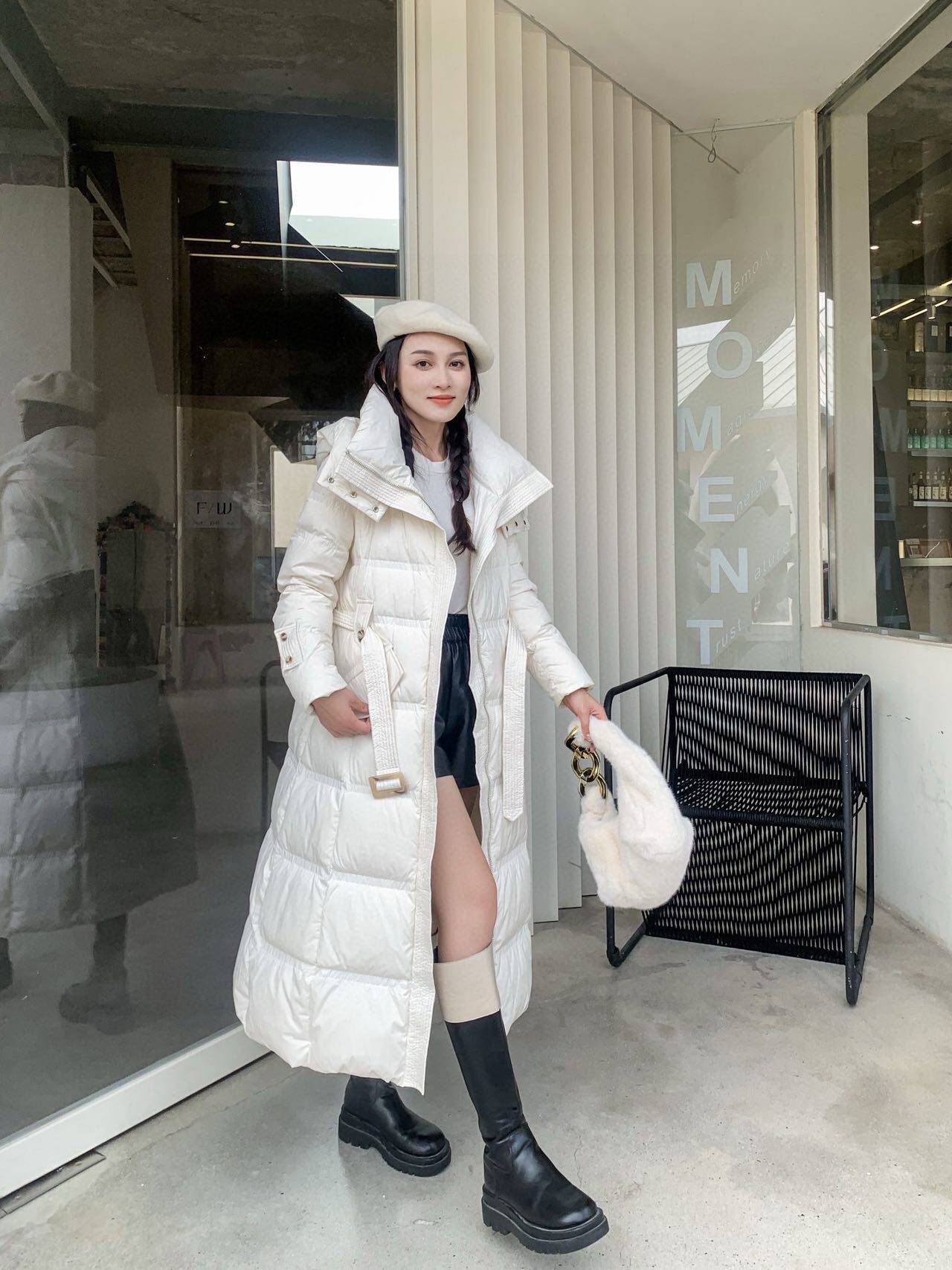 2026新款中长款连帽收腰加厚羽绒服时尚修身保暖女冬季显瘦1018