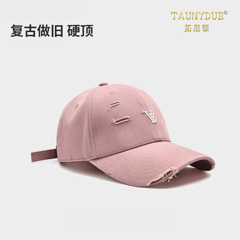 硬顶复古破洞做旧宽帽檐棒球帽