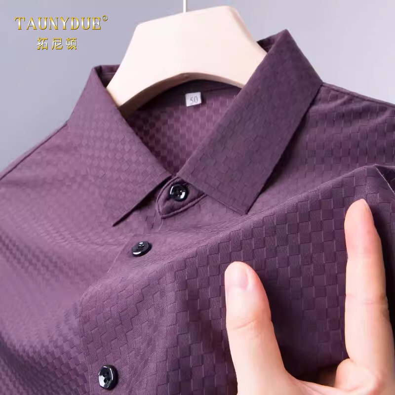 TAUNYDUE高端男士POLO衫春夏季薄款上衣中年爸爸长袖冰丝衬衫衬衣