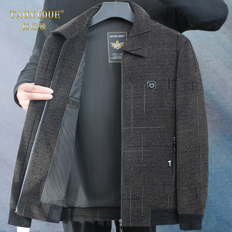 休闲宽松翻领雪尼尔夹克秋冬季爸爸中年男士开衫中年外套春装上衣