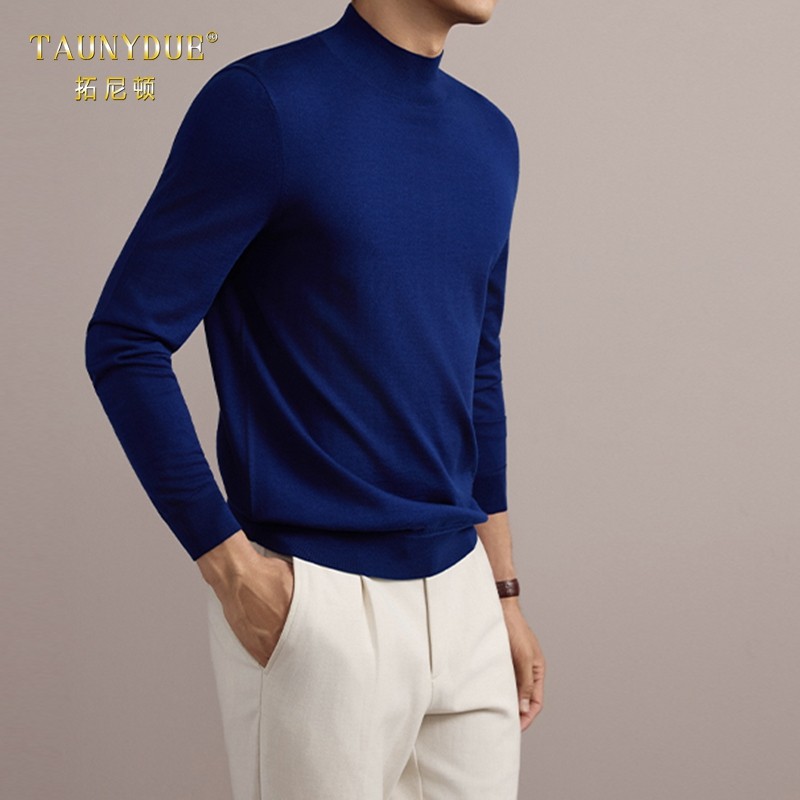 修身高领打底针织羊毛衫秋冬新款可机洗羊毛绿色毛衣男慵懒风上衣