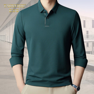 时尚休闲百搭翻领polo衫长袖t恤男春秋季冰丝薄款宽松中年爸爸装