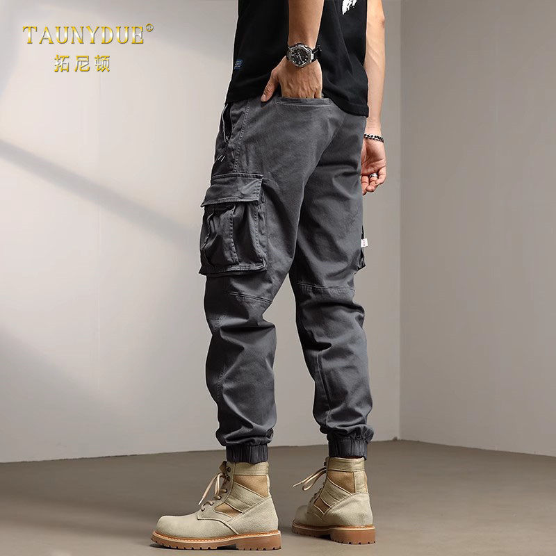 户外宽松灰色工装裤男士2025春季休闲长裤子多口袋小脚束脚裤男款