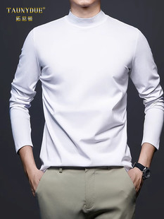 秋冬白色上衣男装 男士 内搭中领秋衣 t恤打底衫 莫代尔棉半高领长袖
