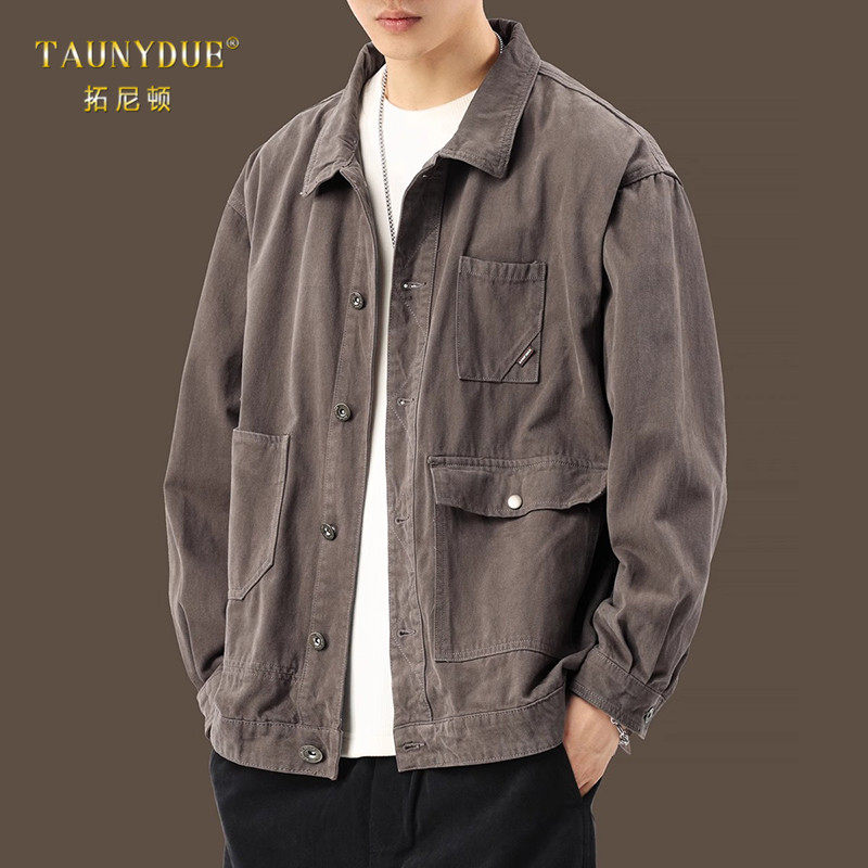 TAUNYDUE潮流复古灰工装牛仔夹克