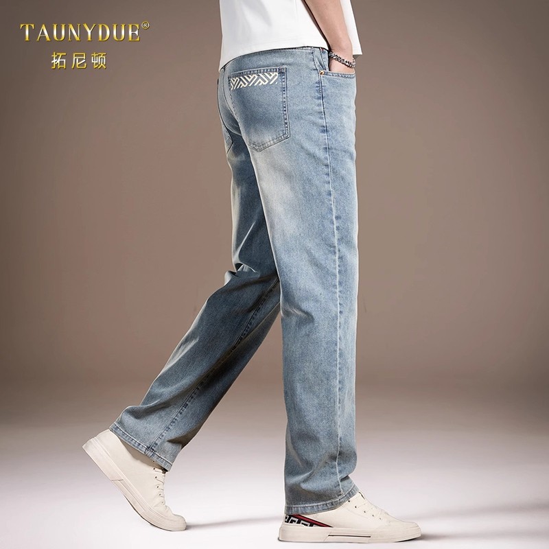 复古浅蓝色牛仔裤男士夏季2025薄款宽松直筒男裤时尚商务长裤男款