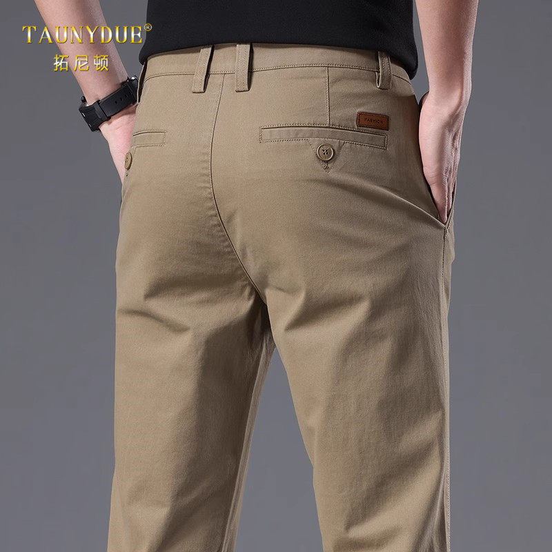 纯棉透气修身裤子男士春夏季2025新款卡其直筒商务休闲长裤男款