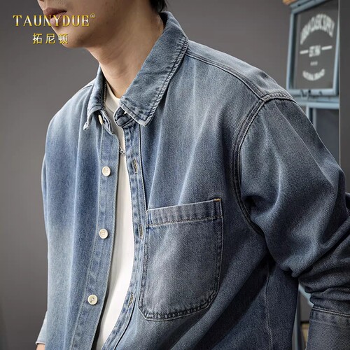 TAUNYDUE复古长袖牛仔衬衫男春季