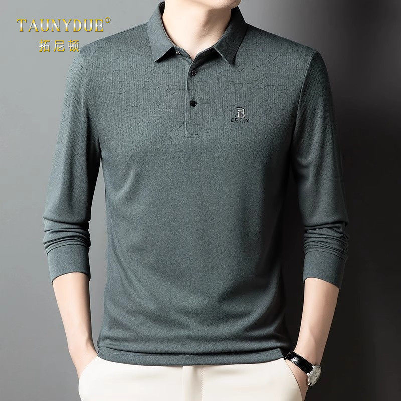 轻简约翻领打底长袖t恤男士春季商务休闲爸爸装体恤百搭polo衫男