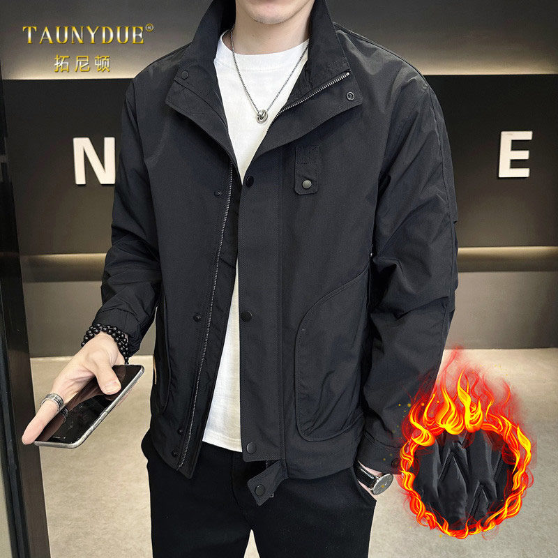 新款工装修身立领保暖短款夹克男款秋冬季2025简约加厚男装外套