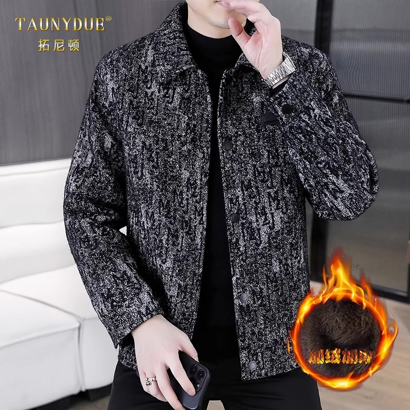 冬季加绒加厚毛呢大衣男士短款韩版修身高端保暖时尚呢子夹克外套