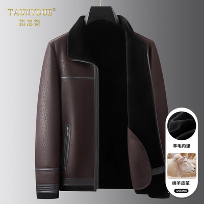 加厚纯羊毛内里皮夹克外套男士