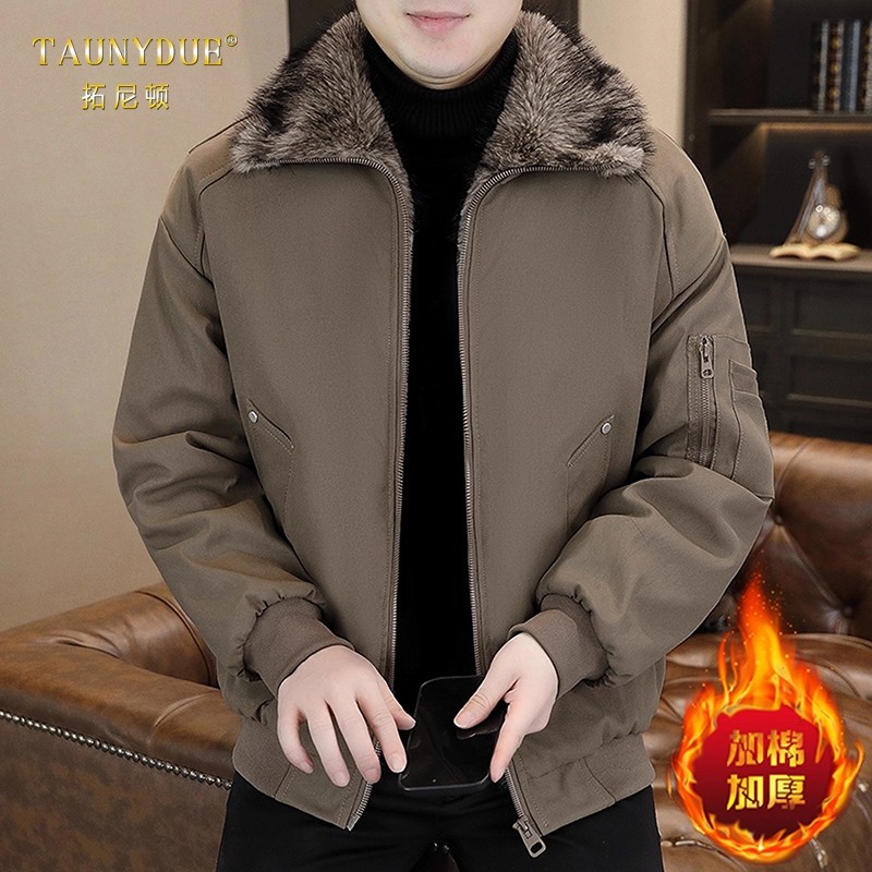 TAUNYDUE冬季毛领夹克男士新款加绒加厚保暖百搭座山雕风衣外套