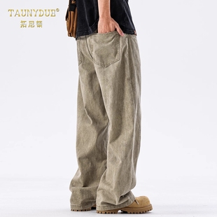 男美式 舒适宽松阔腿休闲男裤 高街卡其直筒长裤 休闲薄款 新款 牛仔裤