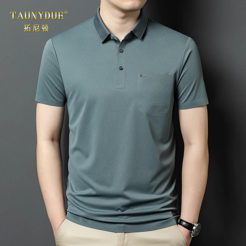 夏季商务休闲男翻领冰丝短袖t恤
