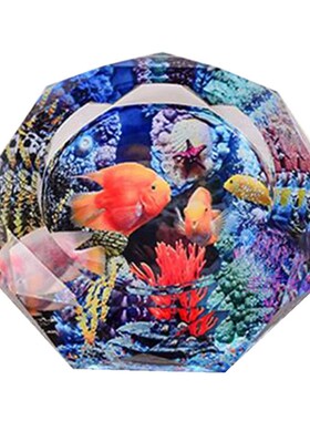 实用时尚水晶玻璃烟灰缸创意礼品精品高档海底世界彩印家居摆件