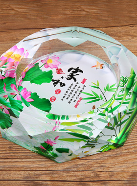 水晶玻璃烟灰缸家用个性潮流客厅装饰茶几新中式家和富贵桌面摆件
