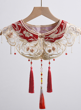 喜庆红色民族风汉服云肩四季通用女装饰假衣领坎肩搭新中式马面裙