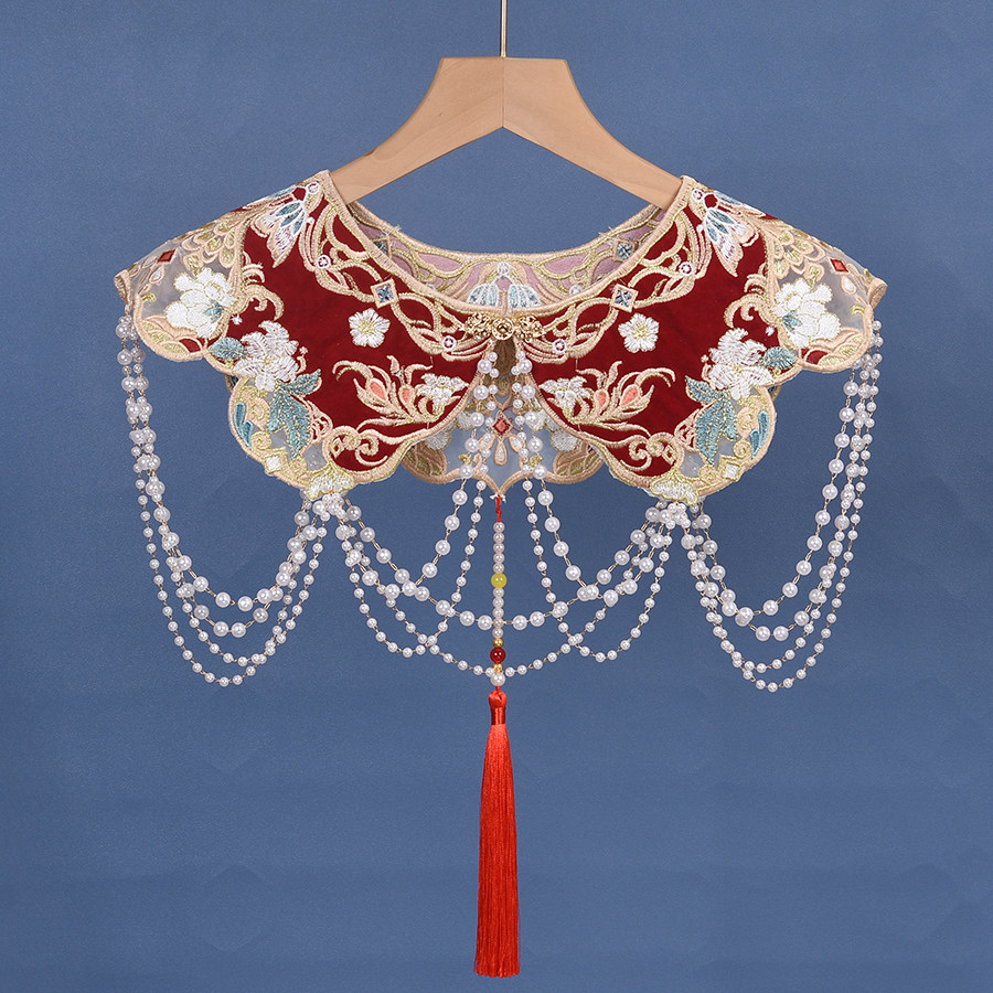 重工钉珠吊坠红色古风汉服云肩结婚过年百搭假领女轻奢披肩外搭,服饰配件/皮带/帽子/围巾,假领,淘宝优惠券,粉丝福利购,淘宝优惠卷