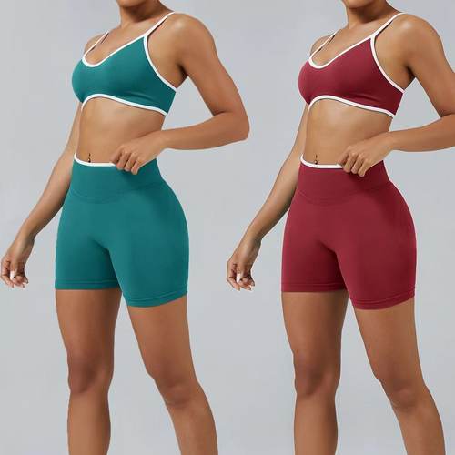 带胸垫高腰短裤蜜桃臀瑜伽套装