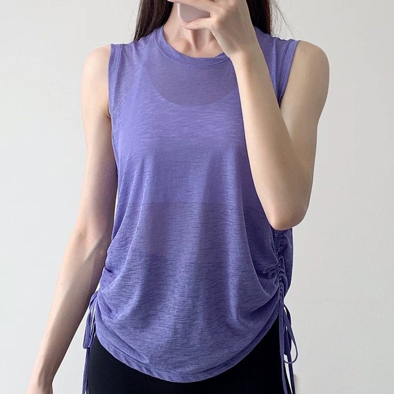 夏季新款无袖背心女宽松圆领运动上衣下摆抽绳瑜伽运动健身背心,运动/瑜伽/健身/球迷用品,瑜伽背心,淘宝优惠券,粉丝福利购,淘宝优惠卷