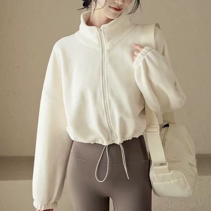 秋冬羊羔绒运动外套加绒保暖辣妹欧美宽松短款抽绳健身外套立领女,运动服/休闲服装,运动棉衣,淘宝优惠券,粉丝福利购,淘宝优惠卷