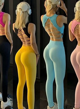 健身服上衣性感美背交叉绑带瑜伽背心固定罩杯运动内衣可外穿跑步