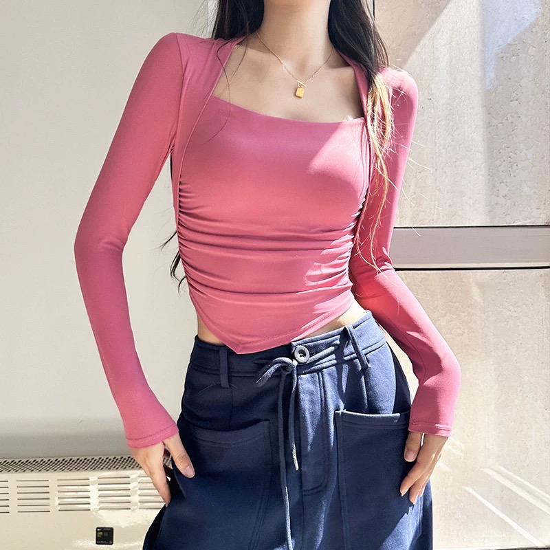 运动长袖T恤含胸垫瑜伽服