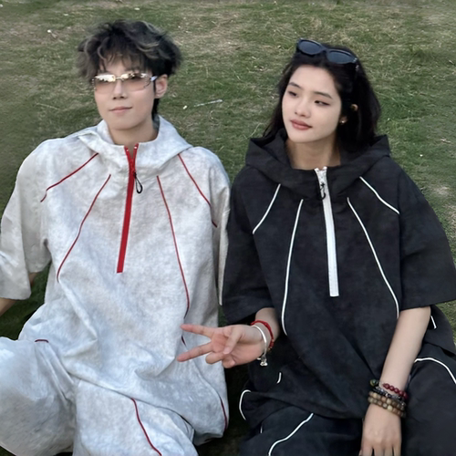 潮牌防晒连帽男士短袖短裤套装