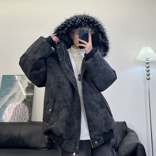 JAVE PASOK可拆卸毛领冬季保暖加棉加厚男女宽松皮棉服连帽外套