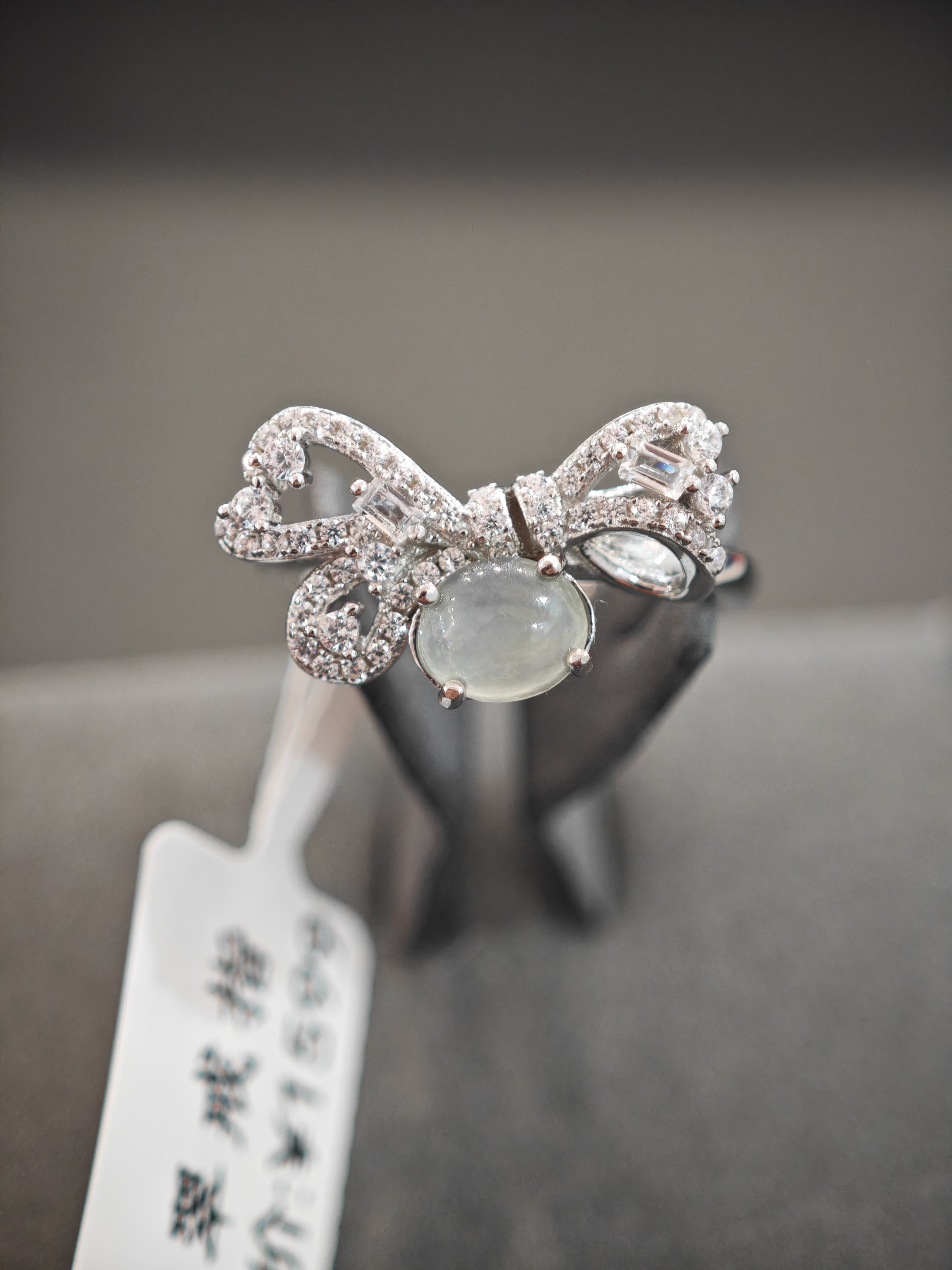 天然缅甸翡翠A货玉戒指保真镶嵌蝴蝶结生日礼物送女友