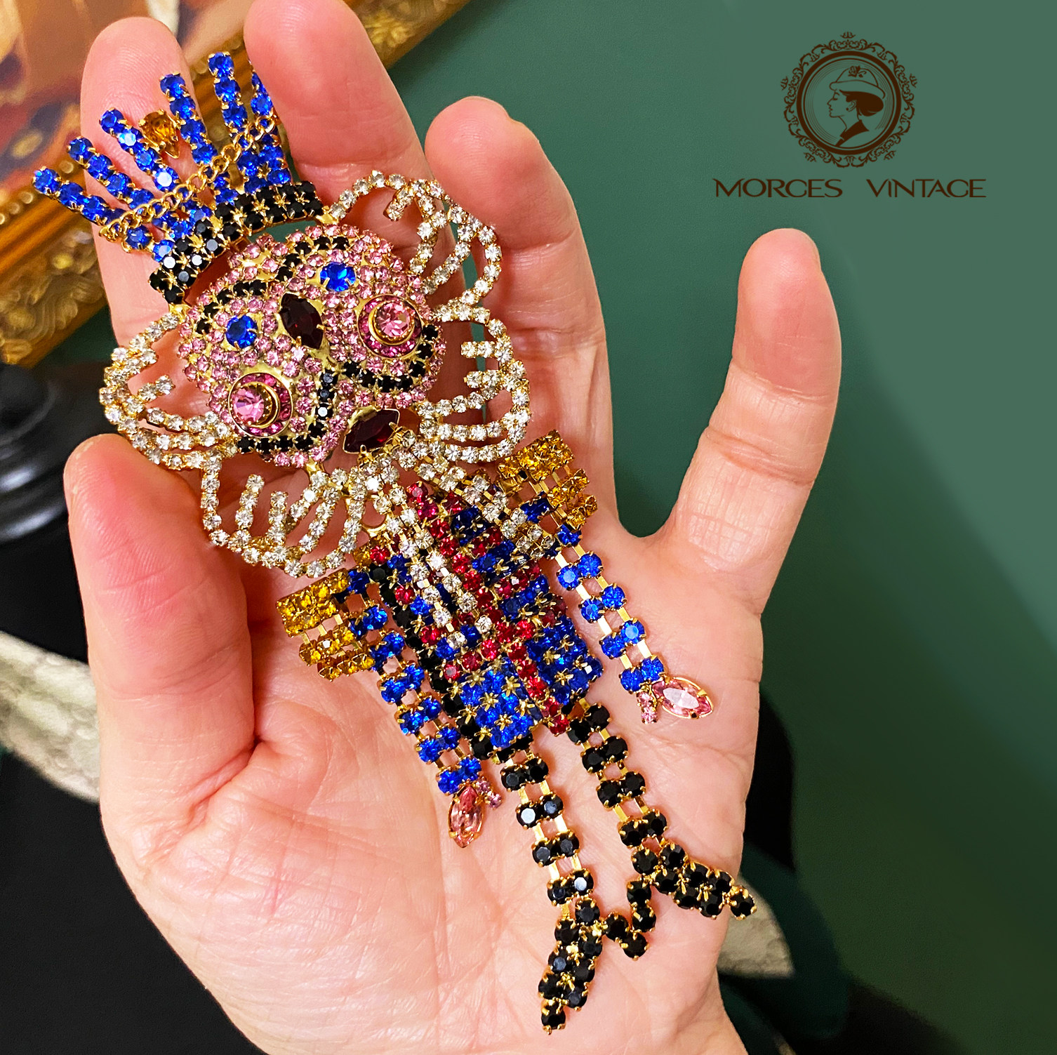 vintage复古董首饰kirks folly爪钻马赛克胡桃夹子国王胸针吊坠