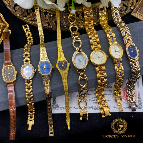 Vintage中古彩宝水钻石英机械表