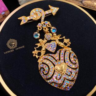 Kirks Folly爱神丘比特之箭天使浮雕爱心悬挂胸针吊坠两用款