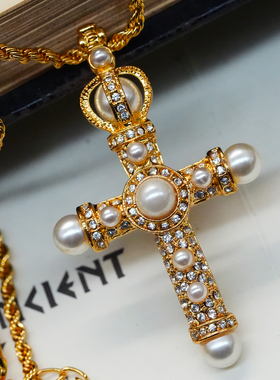 JBK珍珠十字架吊坠项链胸针