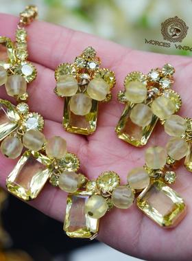 Vintage-S中古50年代JULIANA超稀有高级灰色黄色奥地利水晶套装