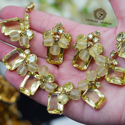 中古JULIANA灰色黄色项链耳夹