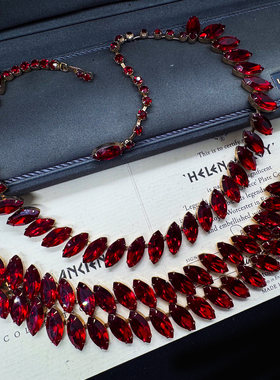 Vintage-S中古首饰WEISS勃良第酒红色马眼钻奥地利水晶项链手链