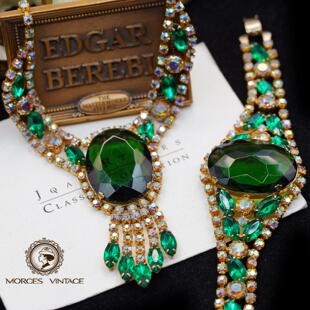 vintage-S中古50年代JULIANA超稀有书本祖母绿奥地利水晶项链手链