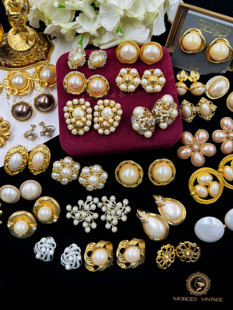 Vintage-特2中古首饰napier珍珠珐琅monet耳夹trifari耳环耳钉集