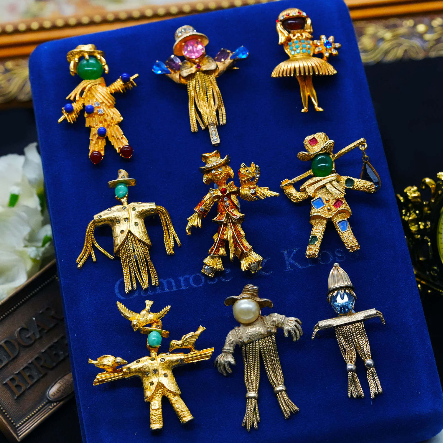 Vintage复古董首饰JBK石头稻草人慵懒休闲百搭个性镀金胸针